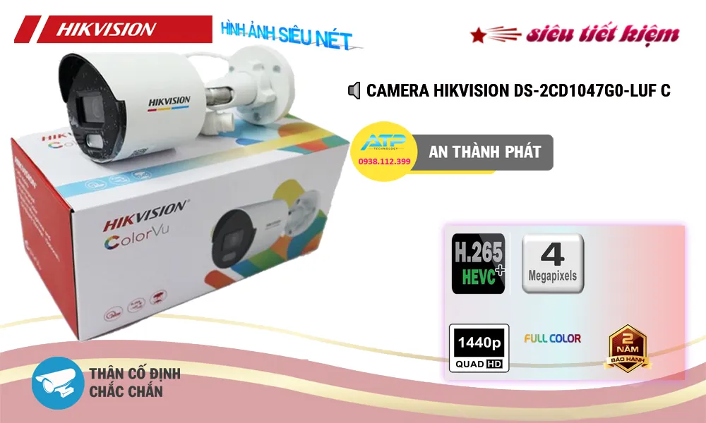 Camera Ip Color Vu  DS-2CD1047G0-LUF C Hikvision
