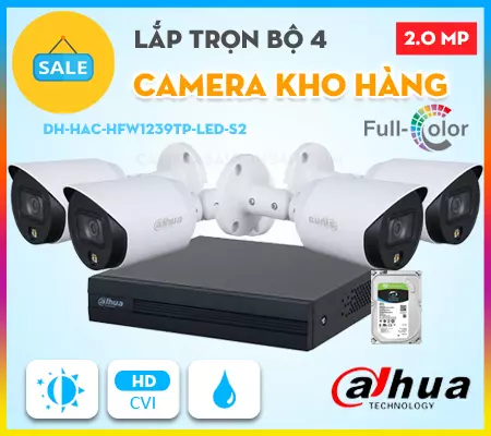 bộ 4 camera kho hàng full color dh-hac-hfw1239tp-led-s2, bộ camera kho hàng full color, camera kho hàng full color, bộ 4 camera kho hàng giá rẻ, bộ 4 camera kho hàng, bộ 4 camera kho hàng dahua 