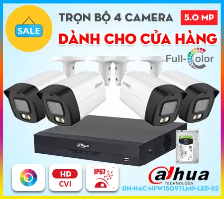 bộ 4 camera cửa hàng full color dh-hac-hfw1509tlmp-led-s2, bộ camera cửa hàng full color, bộ 4 camera cửa hàng giá rẻ, bộ camera dahua cửa hàng full color, bộ 4 camera cửa hàng