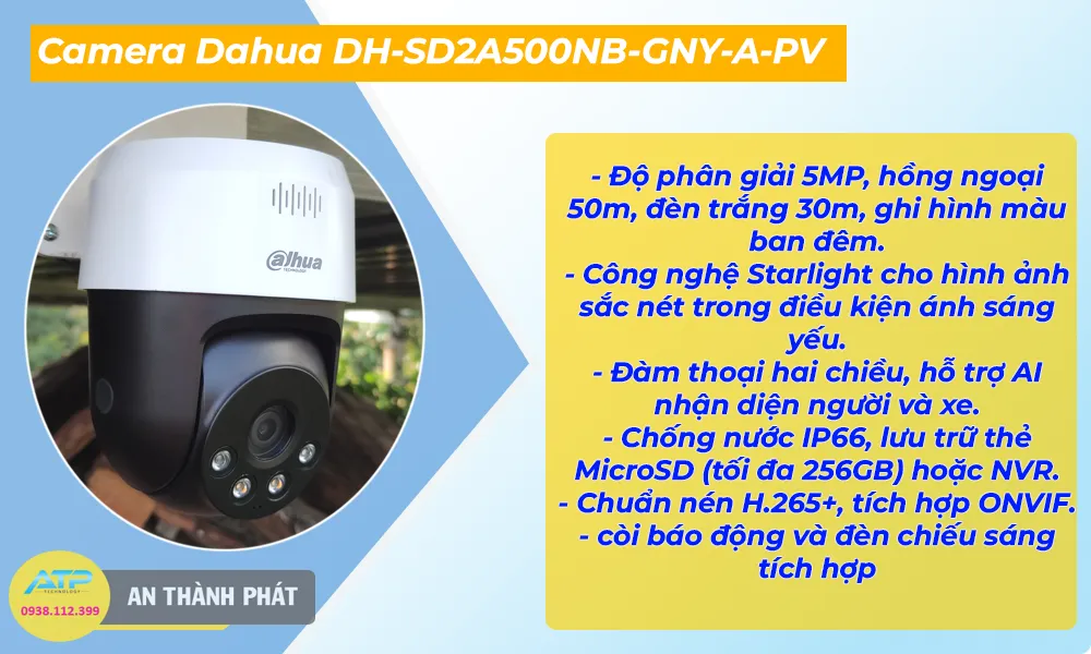 Camera Dahua DH-SD2A500NB-GNY-A-PV là mẫu camera IP tích hợp đàm thoại 2 chiều và hỗ trợ báo động tốt 