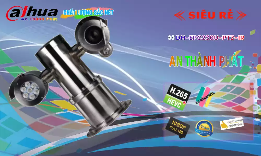 Camera chống cháy nổ IP Dahua DH-EPC230U-PTZ-IR có độ phân giải lên đến 2MP, tầm quan sát hồng ngoại đến 100m, ống kính Zoom quang đến 30X, tích hợp mic báo động 2 kênh vào 1 kênh ra.