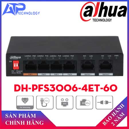 Switch PoE DAHUA DH-PFS3006-4ET-60