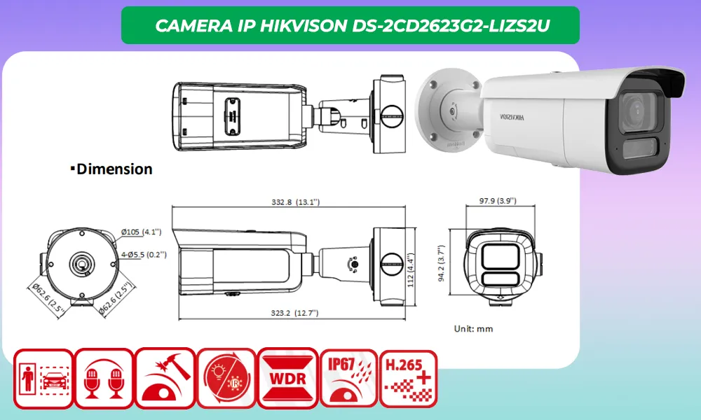 Camera IP HIKVISION DS-2CD2623G2-LIZS2U 2MP
