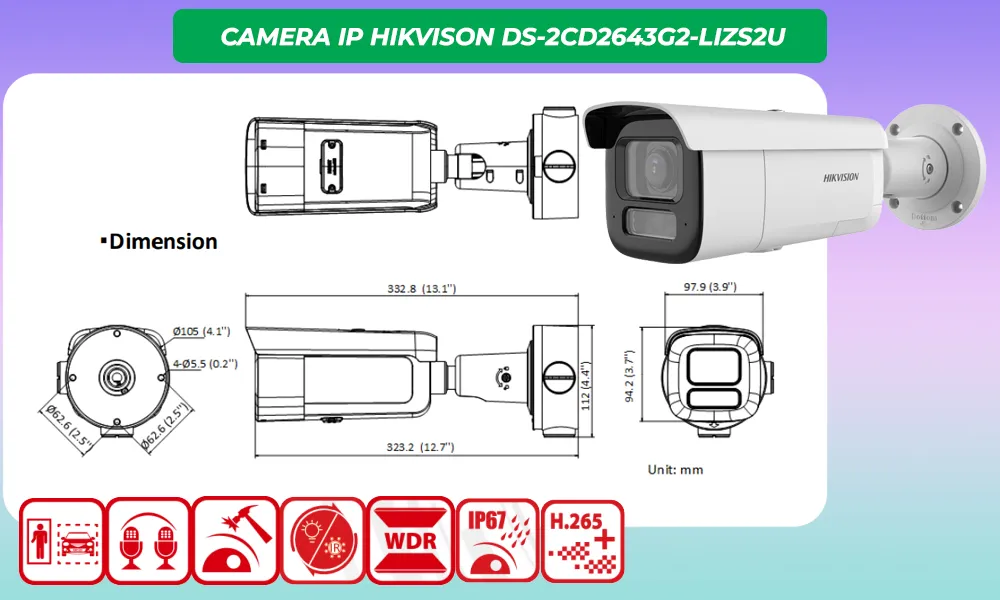 Camera IP HIKVISION DS-2CD2643G2-LIZS2U 4MP