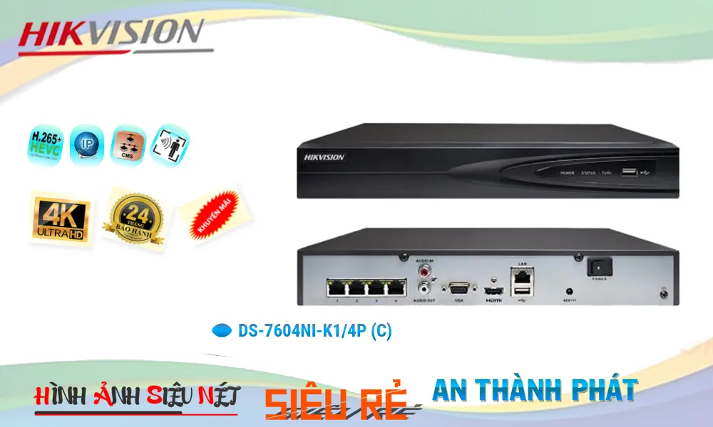 DS-7604NI-K1/4P (C) Đầu Thu  Hikvision