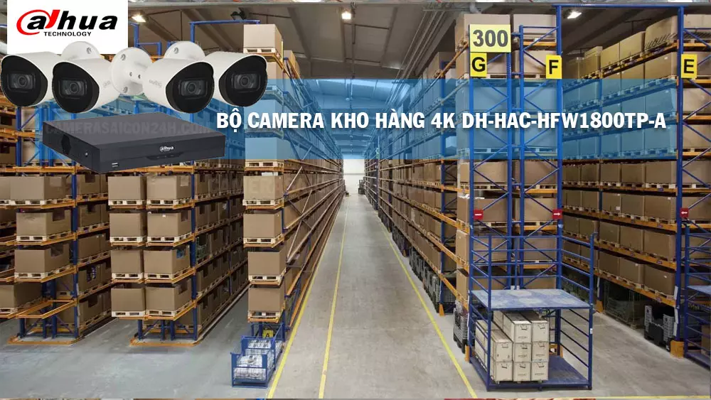 lắp bộ 4 camera kho hàng giá rẻ 4K DH-HAC-HFW1800TP-A