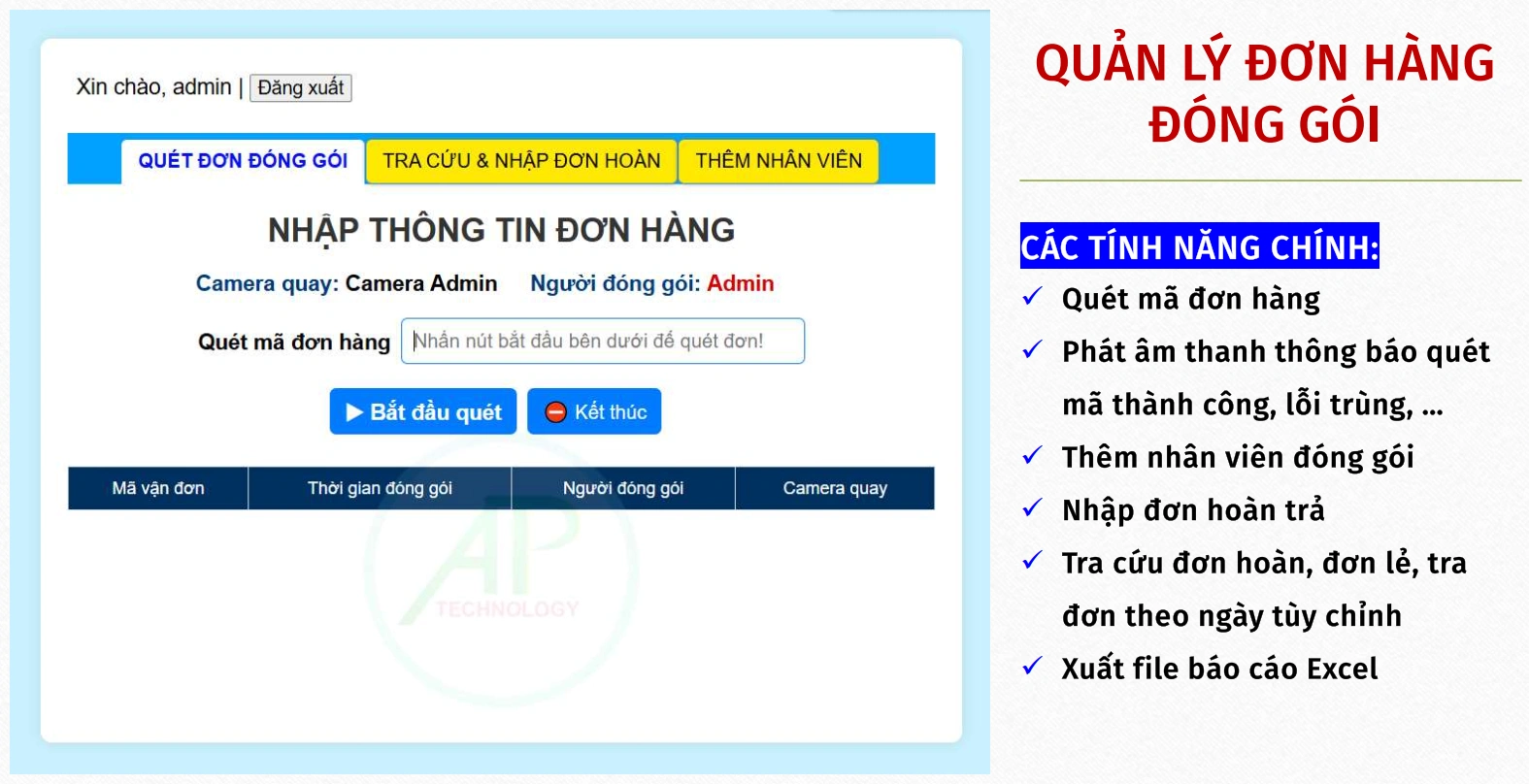 Hình ảnh phần mềm camera quay đóng hàng quản lý đơn hàng hiệu quả