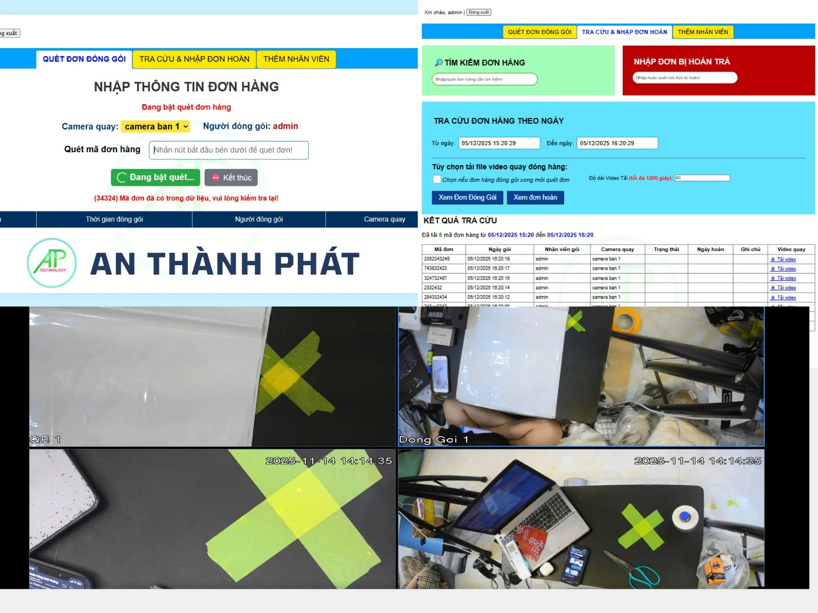demo phần mềm truy xuất video theo mã đơn hàng