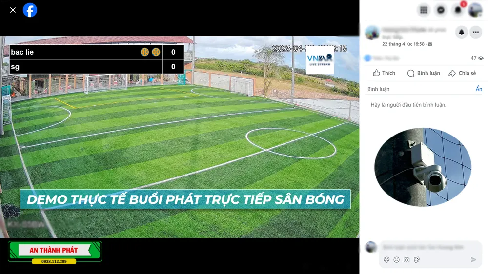 demo thực tế buổi phát live treams trong sân bóng nhân tạo mini 