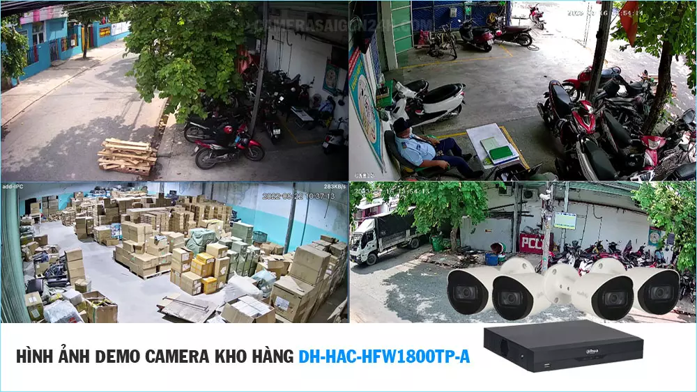 hình ảnh demo bộ camera kho hàng 4K giá rẻ DH-HAC-HFW1800TP-A