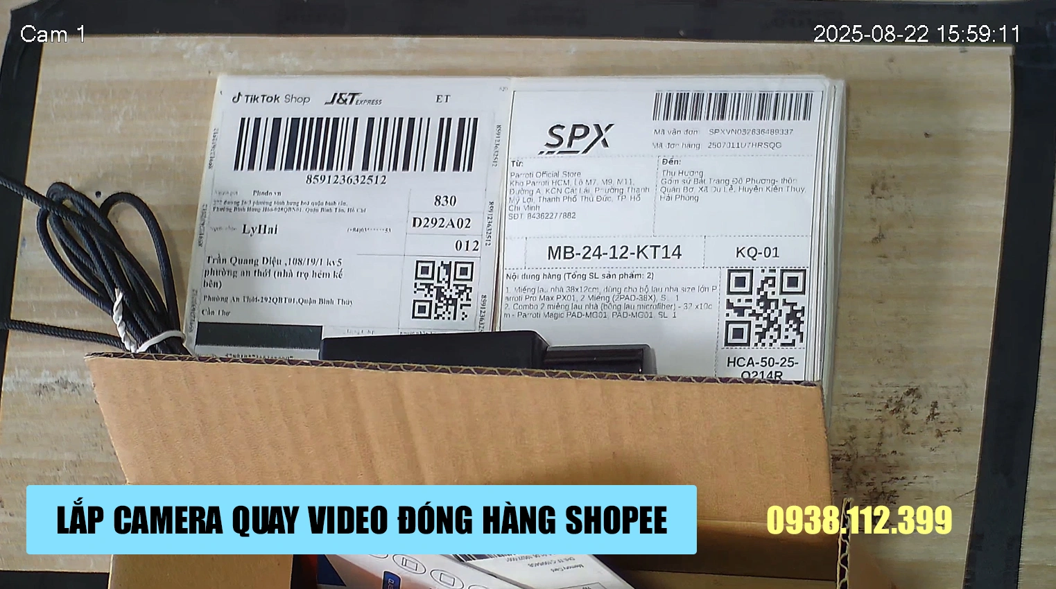 Demo Lắp camera quay video đóng hàng Shopee