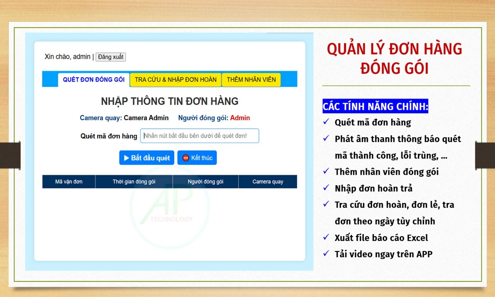 phần mềm camera quay video đơn hàng 