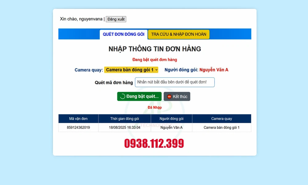 Phần mềm camera quay video đóng hàng