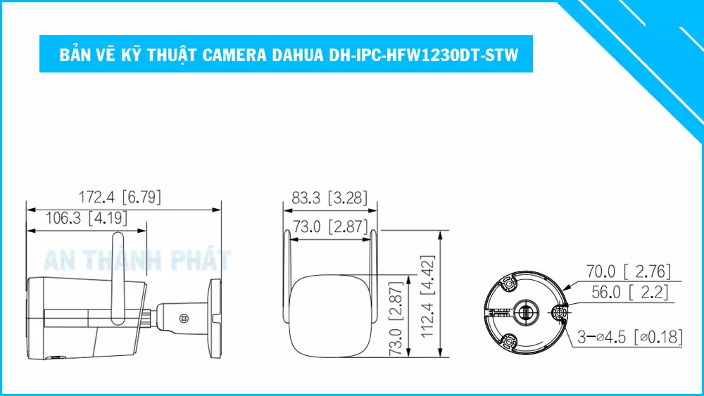 hình ảnh bản vẽ thông số kỹ thuật camera wifi ngoài trời DH-IPC-HFW1230DT-STW