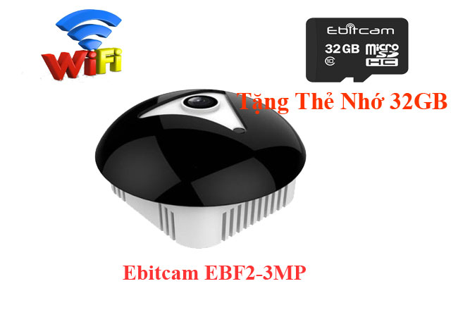  camera fisheye 360 EBITCAM EBF2 3MP là camera IP Wifi dạng mắt cá, quan sát 360 độ. Rất thích hợp để lắp trong nhà hoặc văn phòng (thích hợp nhất là trên trần nhà hoặc góc trần nhà).lắp camera wifi ebitcam giá rẻ giám sát toàn cảnh chất lượng