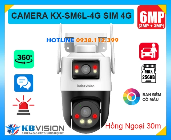 Camera Ống Kính Kép KBVISION SIM 4G KX-SM6L-4G (6MP), camera quan sát KBVISION KX-SM6L-4G, camera chính hãng KBVISION KX-SM6L-4G, KBVISION KX-SM6L-4G, camera 2 ống kính KBVISION KX-SM6L-4G, camera quay xoay ngoài trời KBVISION KX-SM6L-4G, camera KBVISION KX-SM6L-4G giá rẻ,