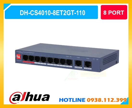 switch PoE Dahua, switch PoE 8 cổng, switch Dahua DH-CS4010-8ET2GT-110, switch PoE quản lý cloud, switch PoE truyền xa 250m
