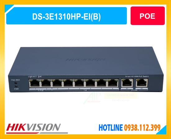 switch poe hikvision ds-3e1310hp-ei(b), switch poe 8 cổng hikvision, smart poe switch hikvision, switch poe 110w, switch camera ip hikvision