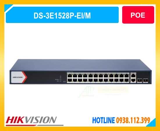 switch poe hikvision ds-3e1528p-ei/m, switch poe 24 cổng hikvision, switch gigabit poe 230w, smart poe switch hikvision, switch camera ip hikvision