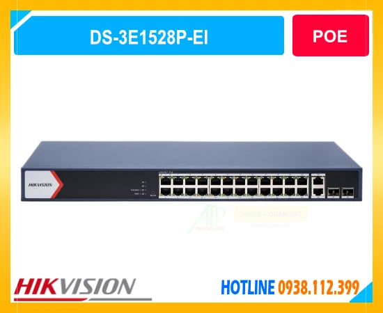 switch poe hikvision ds-3e1528p-ei, switch poe 24 cổng gigabit, switch hikvision 370w, switch quản lý thông minh hikvision, switch poe camera ip