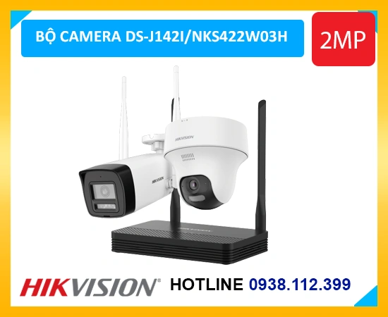Bộ Kit Camera DS-J142I/NKS422W03H, combo camera wifi Hikvision, camera không dây Hikvision ngoài trời, trọn bộ camera wifi gia đình, hệ thống camera wifi 2 mắt, camera giám sát WiFi 6 Hikvision, camera chống nước IP66 Hikvision, bộ camera quan sát Hikvision giá rẻ, lắp camera wifi Hikvision trọn bộ