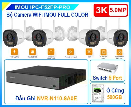 Bộ Camera WiFi IPC-F52FP-PRO FULL COLOR 5.0MP, Bộ Camera WiFi IPC-F52FP-PRO, Bộ 4 Camera IMOU  IPC-F52FP-PRO, Bộ camera IMOU kho hàng, Lắp Camera IMOU Kho Hàng, Bộ Camera Kho Xưởng Có Màu, Lắp Đặt Camera IMou có màu, Bộ Camera IMOU full color  