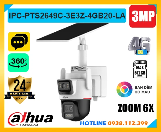 Camera Dùng Sim 4G IPC-PTS2649C-3E3Z-4GB20-LA, camera ống kính kép IPC-PTS2649C-3E3Z-4GB20-LA, camera quan sát IPC-PTS2649C-3E3Z-4GB20-LA, dahua IPC-PTS2649C-3E3Z-4GB20-LA, lắp đặt camera IPC-PTS2649C-3E3Z-4GB20-LA, lắp camera IPC-PTS2649C-3E3Z-4GB20-LA giá rẻ,