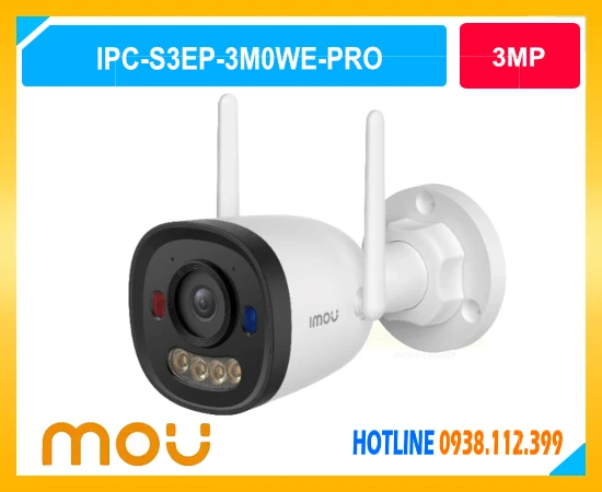 Camera WiFi IMOU IPC-S3EP-3M0WE-PRO, Camera Bullet 3 Pro 3MP, Camera Full Color ngoài trời, Camera AI phát hiện người và xe, Camera WiFi 6 IP67