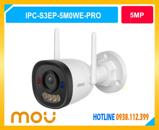 Camera WiFi IMOU IPC-S3EP-5M0WE-PRO, Camera Bullet 3 Pro 5MP, Camera Full Color 3K ngoài trời, Camera AI phát hiện người và xe, Camera WiFi 6 chống nước IP67