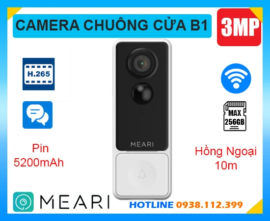 MEARI B1 Camera Chuông Cửa (3MP), nút nhấn camera chuông cửa B1, MEARI B1, Camera Chuông Cửa MEARI B1, lắp đặt nút nhấn camera chuông cửa MEARI B1, camera chuông cửa MEARI B1 giá rẻ,