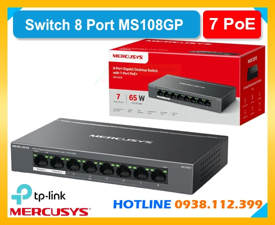 switch Gigabit MS108GP, MS108GP PoE 7 cổng, Mercusys MS108GP PoE, switch MS108GP Extend, MS108GP fanless switch, Mercusys MS108GP ưu tiên, switch MS108GP, switch chính hãng, switch giá rẻ 