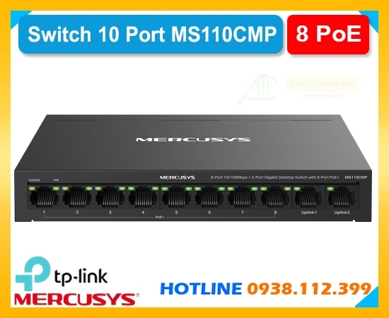 Switch PoE MS110CMP, Bộ chuyển MS110CMP, Switch bàn MS110CMP, Chuyển mạch MS110CMP, Switch 10 cổng MS110CMP, Switch PoE+ MS110CMP, Switch Mercusys MS110CMP