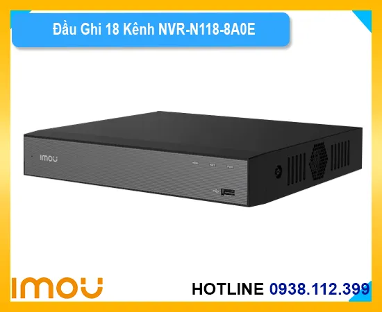 đầu ghi hình ip imou n118 NVR-N118-8A0E, đầu ghi imou hỗ trợ 18 kênh, đầu ghi hình imou 8mp, nvr imou n118 chính hãng, đầu ghi hình imou có mic loa, đầu ghi ip imou giá rẻ, đầu ghi imou hỗ trợ ổ cứng 16tb