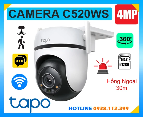 Camera Wifi Ngoài Trời Tapo C520WS (4MP), camera quan sát Tapo C520WS, camera không dây Tapo C520WS, Tapo C520WS, lắp đặt camera Tapo C520WS, lắp camera Tapo C520WS giá rẻ, camera Tapo C520WS chính hãng, C520WS, camera ngoài trời C520WS, camera quay xoay C520WS,