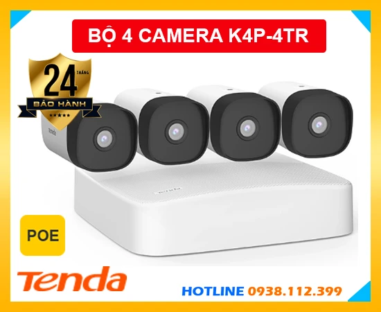 Bộ 4 Camera Ghi Âm POE Tenda K4P-4TR, trọn bộ camera Tenda K4P-4TR chính hãng, lắp đặt bộ camera Tenda K4P-4TR, bộ 4 camera ghi âm Tenda K4P-4TR, lắp bộ camera ghi âm chính hãng, Tenda K4P-4TR, K4P-4TR,