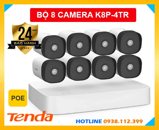 Bộ 8 Camera Ghi Âm POE TENDA K8P-4TR, trọn bộ camera TENDA K8P-4TR, bộ 8 camera TENDA K8P-4TR giá rẻ, lắp đặt bộ 8 camera TENDA K8P-4TR, lắp bộ camera TENDA K8P-4TR chính hãng, TENDA K8P-4TR, K8P-4TR,