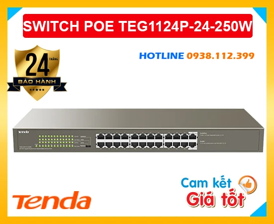 Switch 24 Port POE Gigabit TENDA TEG1124P-24-250W, TENDA TEG1124P-24-250W, TEG1124P-24-250W, Switch 24 Port TENDA TEG1124P-24-250W, thiết bị switch TENDA TEG1124P-24-250W, switch TENDA TEG1124P-24-250W giá rẻ,