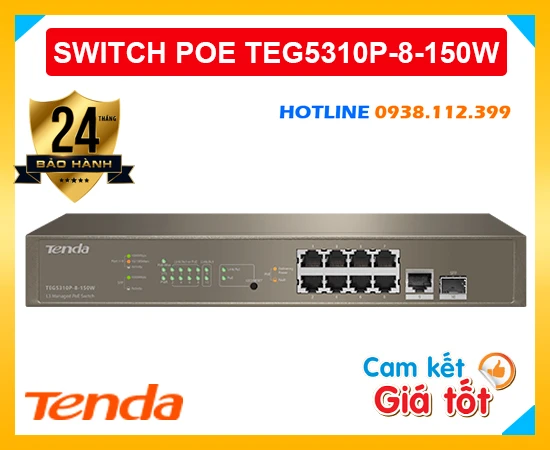 Switch 8 Port POE TENDA TEG5310P-8-150W, TENDA TEG5310P-8-150W, TEG5310P-8-150W, thiết bị chuyển mạch TENDA TEG5310P-8-150W, switch chia 8 cổng TENDA TEG5310P-8-150W, switch TENDA TEG5310P-8-150W giá rẻ,