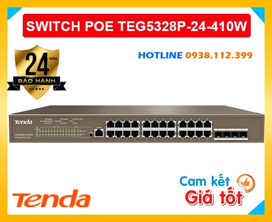 Bộ Chuyển Mạch POE Tenda TEG5328P-24-410W, Tenda TEG5328P-24-410W, TEG5328P-24-410W, thiết bị switch Tenda TEG5328P-24-410W, switch 24 port POE Tenda TEG5328P-24-410W, switch 24 port TEG5328P-24-410W giá rẻ,