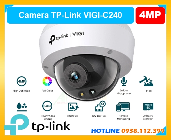Camera VIGI C240 có màu, Camera giám sát VIGI C240 ban đêm, Camera IP VIGI C240 thu âm, Camera VIGI C240 4MP, Camera ngoài trời VIGI C240, Camera an ninh VIGI C240, Camera chống phá VIGI C240