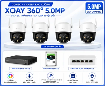 Đèn dùng năng lượng mặt trời Combo 4 Camera Kho Xưởng Xoay 360 IPC-S51FEP, camera quan sát kho xưởng xoay 360, trọn bộ camera kho xưởng xoay 360 độ, lắp đặt bộ camera kho xưởng imou, lắp bộ 4 camera kho xưởng giá rẻ