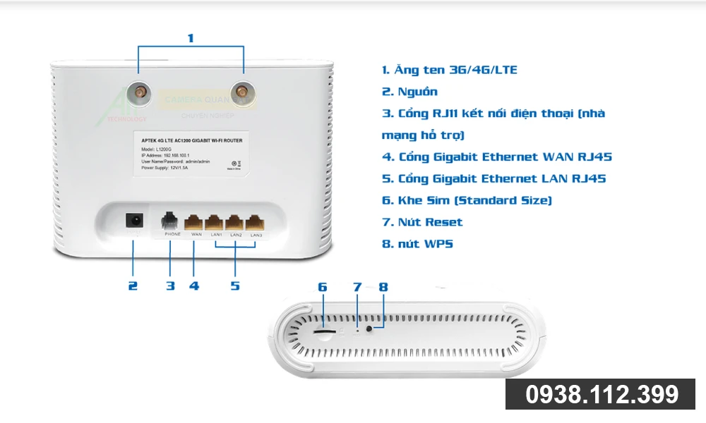 Router Wifi Ốp Trần APTEK L1200G