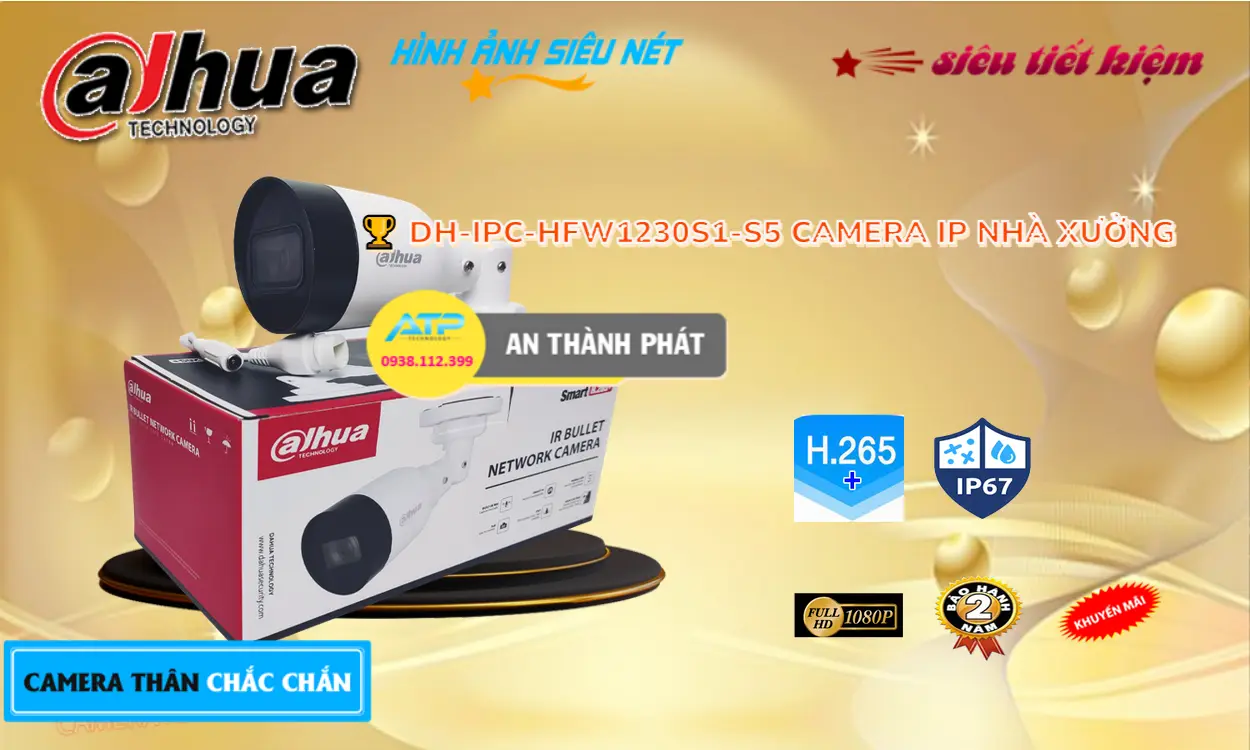 DH-IPC-HFW1230S1-S5 Camera Ip Ngoài Trời 1080P