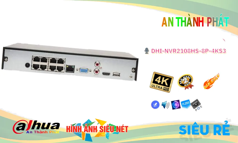 DHI-NVR2108HS-8P-4KS3 Đầu Ghi IP POE 8 Port