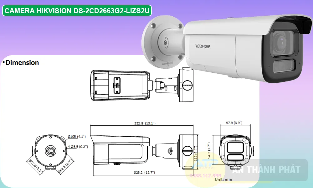 Camera IP PoE Hikvision DS-2CD2663G2-LIZS2U  6MP thông số nổi bật
