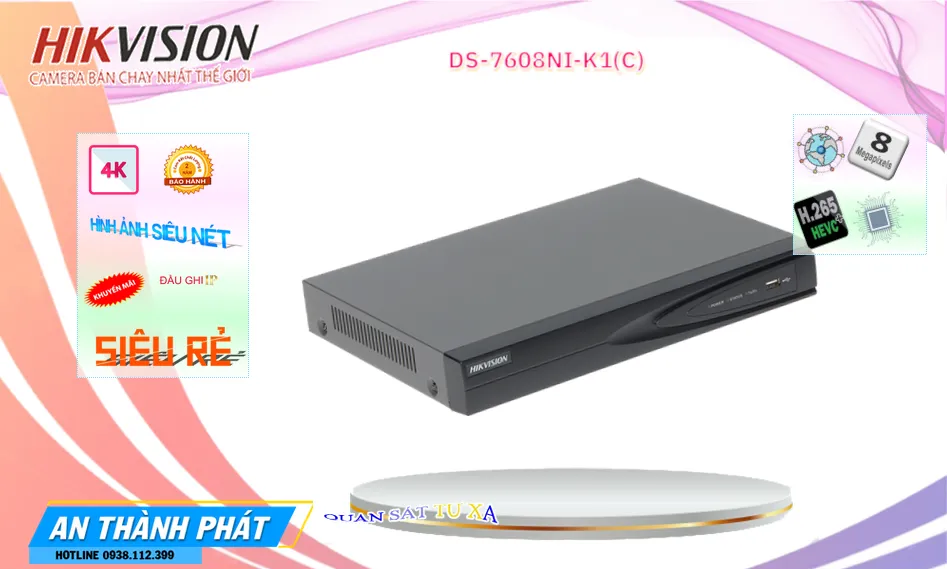 DS-7608NI-K1(C)Đầu ghi Camera  Hikvision Thiết kế Đẹp