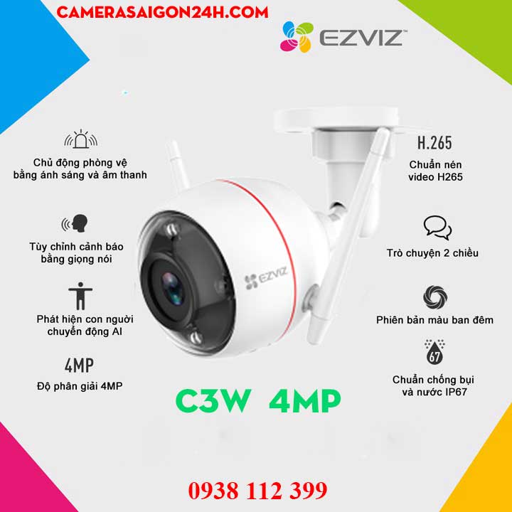  Camera  wifi EZVIZ C3W  4Mp là dòng sản phẩm camera mới của thương hiệu hikvision với độ phân giải lên đến 4.0mp cho hình ảnh sắc nét  được nâng cấp thành phiên bản màu ban đêm