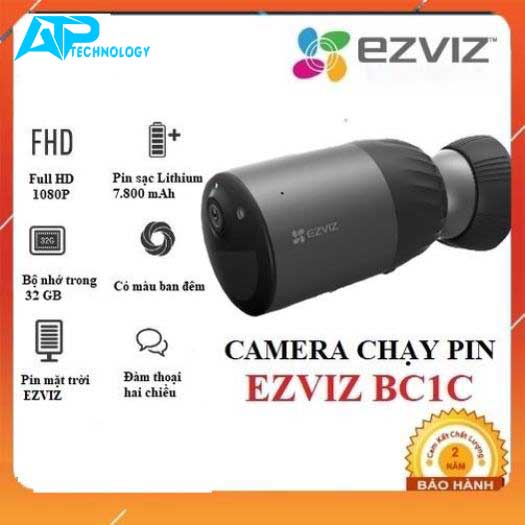  Camera wifi ezviz BC1C là dòng sản phẩm camera không dây sử dụng pin để cấp nguồn điện cho camera.thiết bị chính hãng được tích hợp đầy đủ tính năng thông minh như đàm thoại hai chiều,tiêu chuẩn ip67 phù hợp lắp đặt ngoài trời 