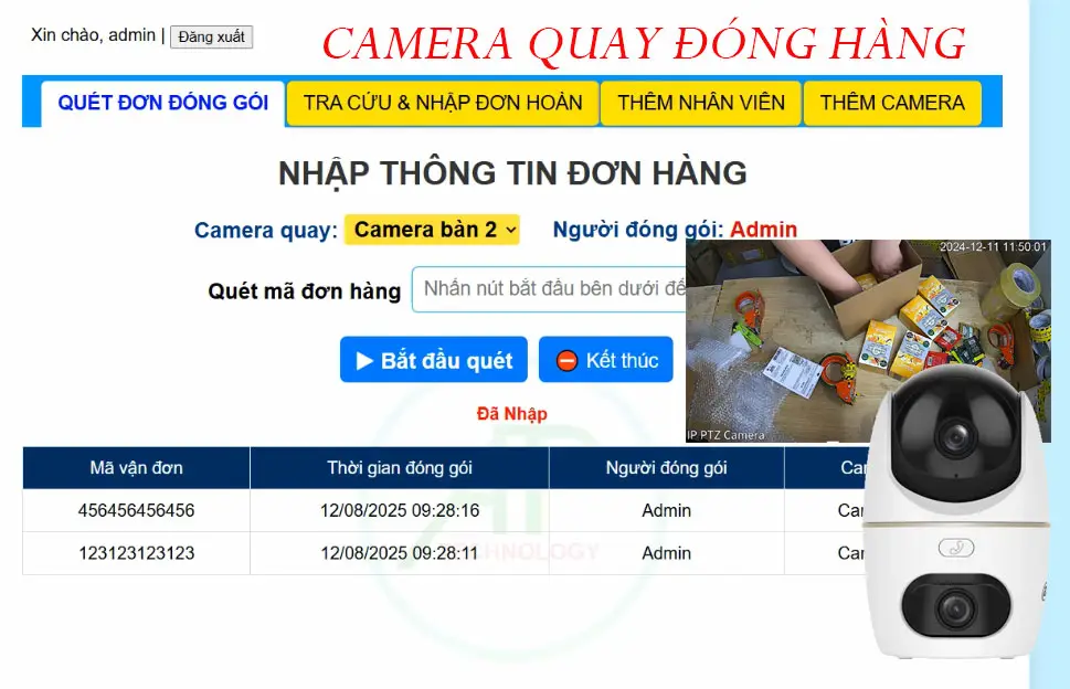Lắp Camera Quay Video Đóng Gói Hàng