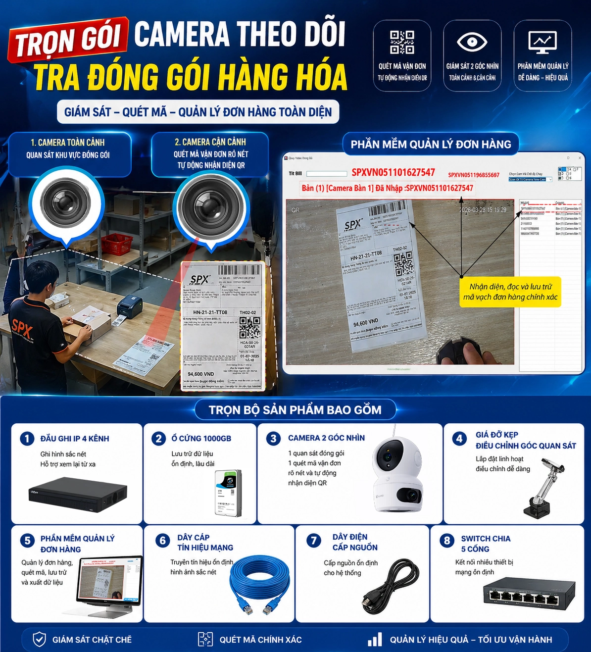 Camera đóng gói và quét mã vạch đơn hàng 